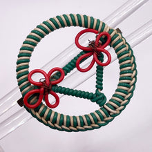 Load image into Gallery viewer, Original 1940's Green, White and Red Wartime Make Do and Mend Wire Brooch with Double Flower Middle *
