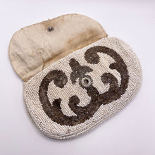 Load image into Gallery viewer, Original 1930's Heavily Beaded Evening Clutch Bag in Ivory and Silver - Pretty Vintage Purse *