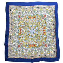 Load image into Gallery viewer, Original 1940's or 1950's Julius Garfinckel & Co Pure Silk Scarf in Blue, Pink, Yellow and Black - Great Headscarf
