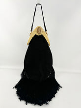 Load image into Gallery viewer, Original 1920's Antique Crochet Bag with Celluloid Frame with Cameo Clasp and Long Tassels *