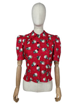 Load image into Gallery viewer, 1940's Reproduction Christmas Blouse Featuring Vintage Snowmen on a Red Base in Moda Cotton 'Sweet Christmas' - Bust 34" 36"