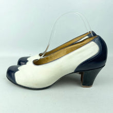 Load image into Gallery viewer, Original 1940's CC41 Cream Suede and Blue Leather Spectator Court Shoes - UK 5.5 6