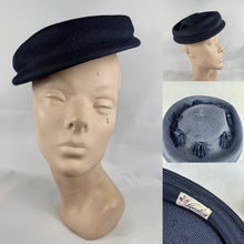 Load image into Gallery viewer, Original 1950's Navy Blue Straw Hat with Tassel Trim Made by Avalon