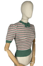 Load image into Gallery viewer, Reproduction 1940's Waffle Stripe Jumper in Slate Green, Pale Pink and White - Bust 33 34 35
