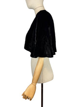 Load image into Gallery viewer, Original 1930's Inky Black Velvet Cape with Crepe Lining - Bust 34 36
