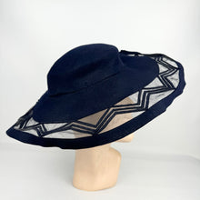 Load image into Gallery viewer, Beautiful Original 1930's French Navy Picture Hat with Net and Chevron Detail