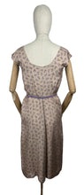 Load image into Gallery viewer, Original 1950's Pure Silk Squirrel Novelty Print Belted Wiggle Dress in Taupe and Purple - Bust 36