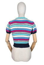 Load image into Gallery viewer, Reproduction 1940's Hand Knitted Striped Jumper in Pink, Blue and White - Bust 32 34