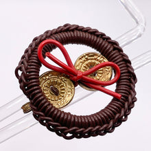 Load image into Gallery viewer, Original 1940's Large Brown, Gold and Red Wartime Make Do and Mend Wire Brooch with Double Button Middle