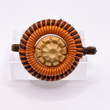 Load image into Gallery viewer, Original 1940's Brown and Orange Wartime Make Do and Mend Wirework Brooch with Pretty Button Middle *