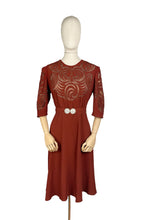 Load image into Gallery viewer, Original 1930's Burnt Orange Crepe Belted Day Dress with Cutout Detail - Bust 34 35 36
