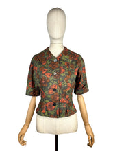Load image into Gallery viewer, Original 1950's Cropped Cotton Jacket in Green, Brown and Rust Floral Print - Bust 34 35