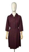 Load image into Gallery viewer, Original 1950's 1960's Petite Length Burgundy and Black Lightweight Wool Fine Check Dress - Bust 38