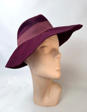 Load image into Gallery viewer, Original 1930's 1940's Burgundy Felt Fedora with Wide Grosgrain Trim