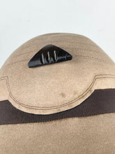 Load image into Gallery viewer, Original 1930's Taupe Seamed Felt Hat with Dark Brown Grosgrain Bow and Early Plastic Trim
