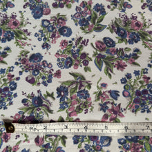 Load image into Gallery viewer, Original 1940's White Crepe Dressmaking Fabric with Floral Print in Purple, Pink, Blue and Green - 35" x 132" *