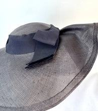 Load image into Gallery viewer, Original 1930's Dark Blue Straw Hat with Fluted Brim and Grosgrain Trim