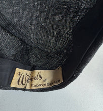 Load image into Gallery viewer, Original 1930's Black Straw Hat with Velvet and Feather Trim by Woods of Colwyn Bay *