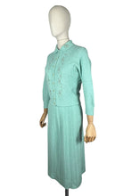 Load image into Gallery viewer, Original 1950's Mint Green Beaded Skirt and Cardigan Knit Set by Orlon - Bust 36
