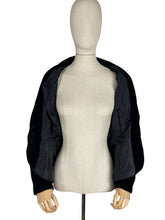 Load image into Gallery viewer, Original 1940's Inky Black Fit and Flair Velvet Jacket with Padded Hips - Bust 36 38 *