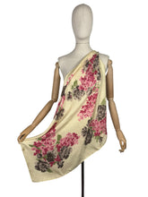 Load image into Gallery viewer, Original 1940's 1950’s Jacqmar Pure Silk Scarf with Pretty Floral Print in Pink, Green and Brown on a Yellow Base