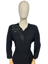 Load image into Gallery viewer, Original 1940's Kay Carter Black Crepe Floral Studded Cocktail Dress - Bust 36 *