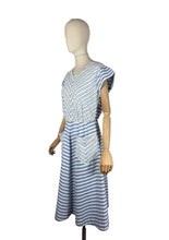 Load image into Gallery viewer, Original 1950's Blue and White Cotton Day Dress with Pockets and Ric Rac Trim - Bust 36 *