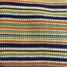 Load image into Gallery viewer, Original 1940’s Cold Rayon Dressmaking Fabric in Blue, Green, Yellow, Orange and White Stripes - 40” x 140” *