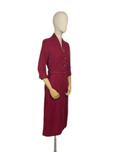 Load image into Gallery viewer, Original 1950's Burgundy Wool Belted Wiggle Dress with Pockets by 'A Trustyle Model' - Bust 36 38 *