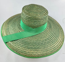 Load image into Gallery viewer, Original 1950’s Hudson Bay Large Green Straw Sun Hat with Grosgrain Trim