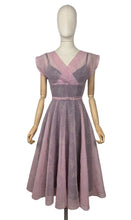 Load image into Gallery viewer, Original 1950's Pink Belted Nylon Day Dress with Floral Flock Print - Bust 34 36 *