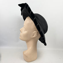 Load image into Gallery viewer, Original 1940's Large Black Straw Sunhat with Velvet Ribbon Trim *