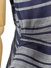Load image into Gallery viewer, Original 1940's Navy Blue and Grey Linen Stripe Day Dress - Bust 36