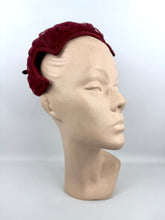 Load image into Gallery viewer, Original 1950's Burgundy Felt Hat with Bow Trim and Pleated Mesh Detail by Jacoll