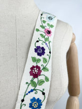 Load image into Gallery viewer, Original 1930's Embroidered Cream Linen Belt with Blue Buckle - Silk Flowers in Red, Purple, Mustard, Blue and Orange