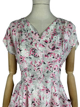 Load image into Gallery viewer, Original 1950's Dress and Jacket Set in White with Pink and Black Floral and Paste Trim - Bust 34 35
