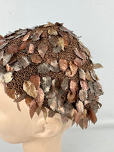 Load image into Gallery viewer, Original 1920's 1930's Brown Crochet Beret Covered with Metallic Leaf Sequins