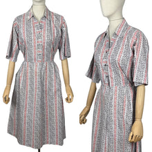 Load image into Gallery viewer, Original 1950’s Volup White, Grey and Pink Stripe Cotton Day Dress - Bust 44