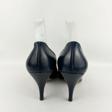 Load image into Gallery viewer, Original 1950's Dolcis De Liso Debs Indigo Blue Leather Stiletto Heels with Bow Trim - UK 6 6.5