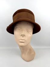 Load image into Gallery viewer, Original 1950’s Warm Brown Felt Hat with Wide Grosgrain Ribbon Trim by Jacoll