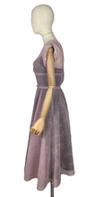 Load image into Gallery viewer, Original 1950's Pink Belted Nylon Day Dress with Floral Flock Print - Bust 34 36 *