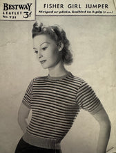 Load image into Gallery viewer, Reproduction 1940's Hand Knitted Jumper in Brown, Rust and Green Stripes - Bust 36 38
