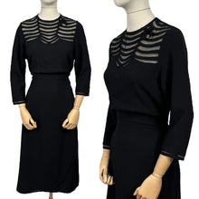 Load image into Gallery viewer, Original 1940's Inky Black Crepe Evening Dress with Net Yoke and Bow Trim - Bust 36 38 *
