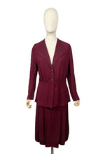 Load image into Gallery viewer, Stunning Original 1940's Burgundy Two Piece Crepe Suit with Soutache and Trapunto Quilting - Bust 40 42