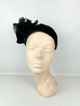Load image into Gallery viewer, Original 1930's Dark Brown Velvet Skull Cap Hat with Large Feather Trim *