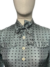 Load image into Gallery viewer, Original 1950’s Pure Silk Blouse in Grey with Black Polka Dots - As Is - Bust 32 33 *