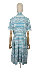 Load image into Gallery viewer, Original 1940's 1950's Blue, White and Black Stripe Cotton Floral Day Dress - Bust 36 *
