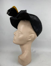 Load image into Gallery viewer, Original 1930's Black Straw Hat with Velvet and Feather Trim by Woods of Colwyn Bay *