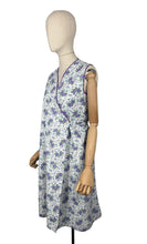 Load image into Gallery viewer, Original 1940's Floral Wraparound Apron in White, Purple, Blue and Green - Pretty Pinny - Bust 32 34 36