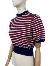 Load image into Gallery viewer, Reproduction 1940's Hand Knitted Jumper in Red, White and Blue Stripes - Bust 34